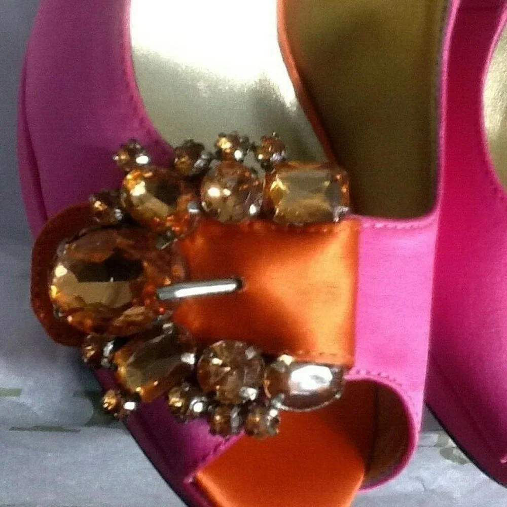 brand new Pink & Orange J Renee REGINA Peeptoe Satin Shoes with Jewels in Size 8